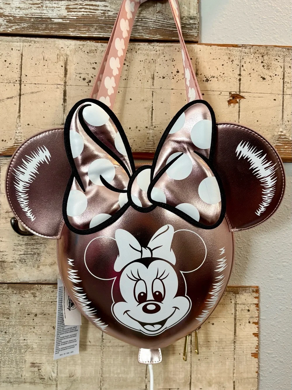 BNWT Loungefly Disney Parks Minnie Mouse Metallic Balloon Crossbody, Rose Gold
